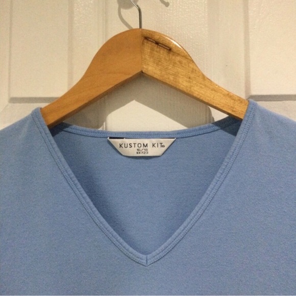 Kustom Kit Women’s Light Blue V-Neck Long Sleeve Tee - Picture 3 of 4